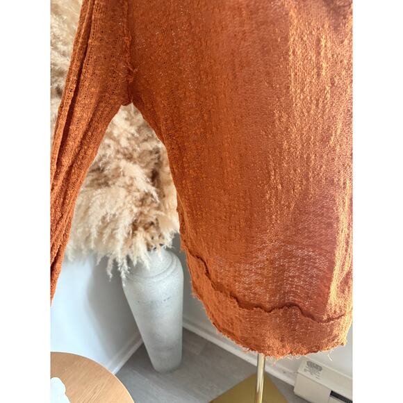 Free People Ocean Air Hacci Top Size Large Copper Orange Bohemian Long Sleeve - Picture 4 of 9